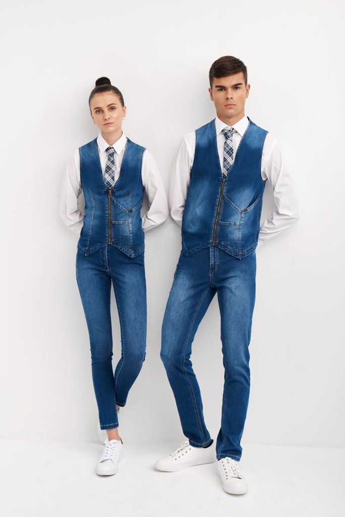 [04029_534_S] CHALECO CRO VAQUERO BOLSILLOS LATERAL 5%RAYON 1%ELASTAN SLIM (S)