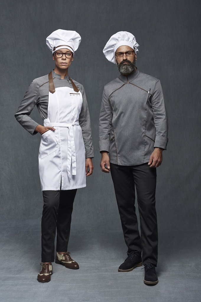 [04134_09_S] CHAQUETILLA COCINA CRO M/L CIERRE LATERAL CUELLO MAO APLIQUES POLIPIEL 32%ALG 3% ELASTAN (S)