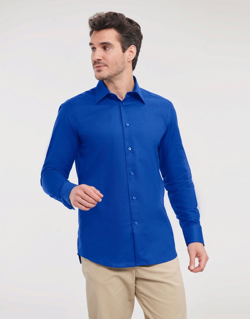 [0R922M0_000_S] CAMISA M/L OXFORD 70%ALG 135GR SIN BOLSILLO ENTALLADA 922M (S, 000 White)