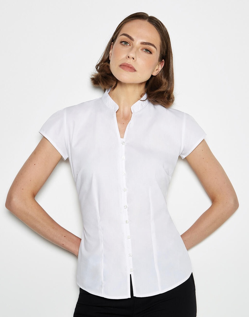 [KK727_000_XS (8)] BLUSA M/MUY CORTA BOTON CHINO CUELLO TIRILLA KK727 (XS (8), 000 White)
