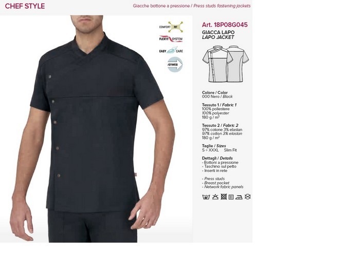 [18P08G045_NEGRO_S] CHAQUETILLA COCINA M/C TEJIDO PUNTO ELASTICO  LAPO AJUSTADA 97%ALGODON 3%ELASTAN (S, NEGRO)