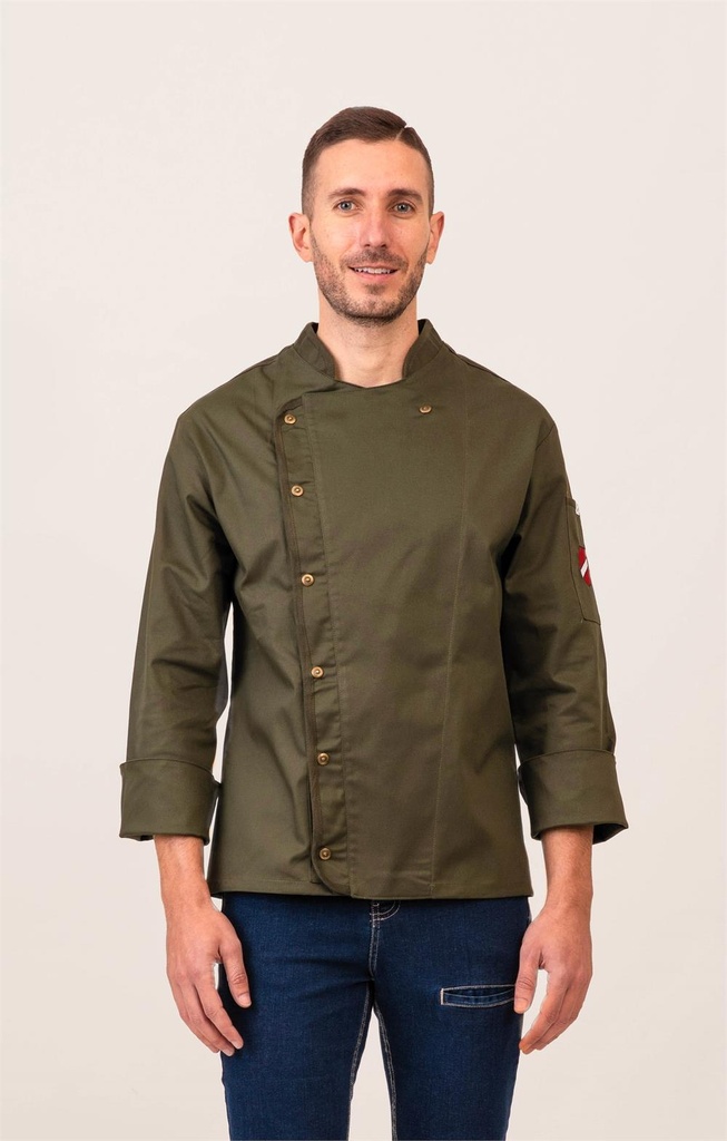 CHAQUETA COCINA MANGA LARGA CIERRE AUTOMÁTICOS ESTILO MILITAR CODERAS ANDRIA 113015