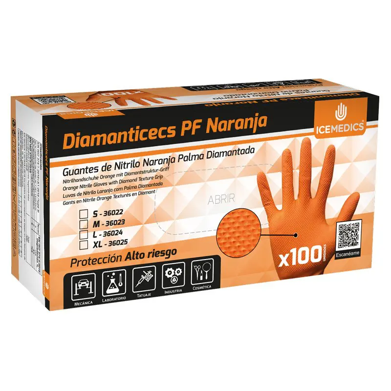 [8290_S] GUANTE DESECHABLE NITRILO NARANJA DIAMANTADO 8 GRS 100 UNIDADES 8290 (S)