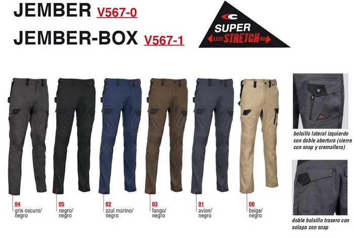 PANTALON MULTIBOLSILLOS TEJIDO ELASTICO 60%ALGODON JEMBER (38, 03 FANGO/NERO)