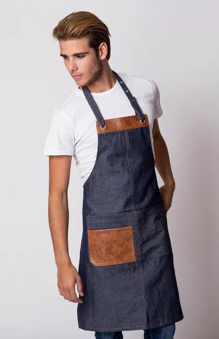 [1768VÑ100] DELANTAL PETO VAQUERO DETALLE CUERO 100%ALGODON