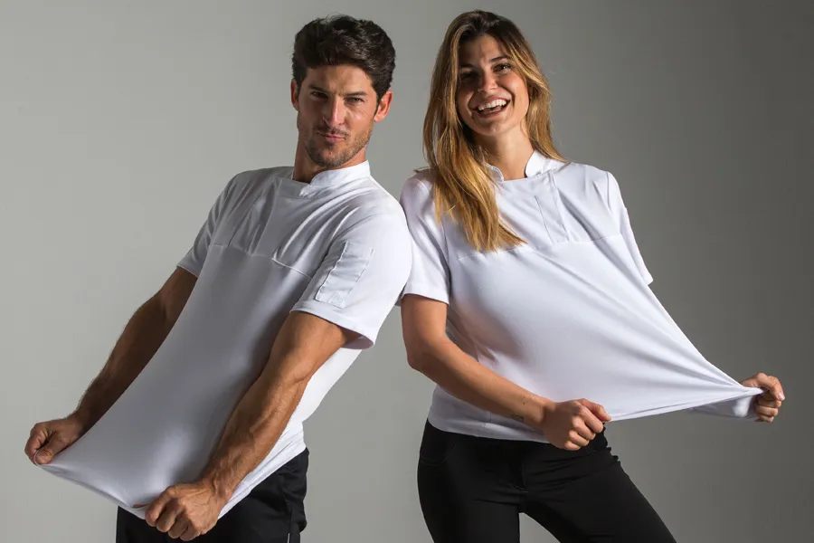 Chaquetilla cocina m/corta tejido transpirable y elástico fusión