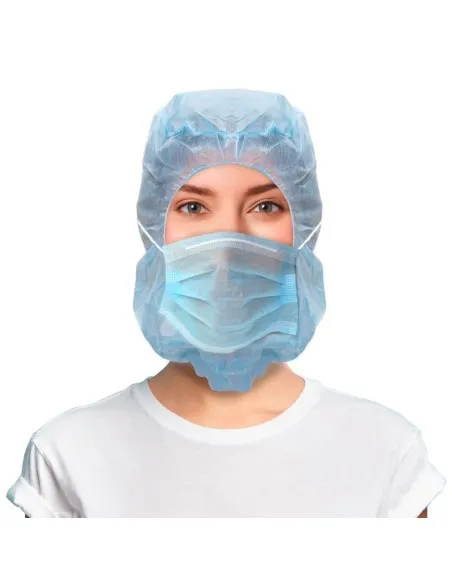 [01/02/101S] Gorro integral con mascarilla 100 unidades IIR TNT polipropileno azul