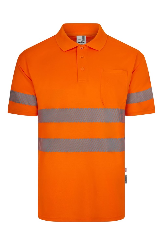 [305532_19_XS] POLO M/CORTA ALTA VISIBILIDAD MONOCOLOR BANDAS SEGMENTADAS VELILLA 305532 (XS, 19 NARANJA FLÚOR)
