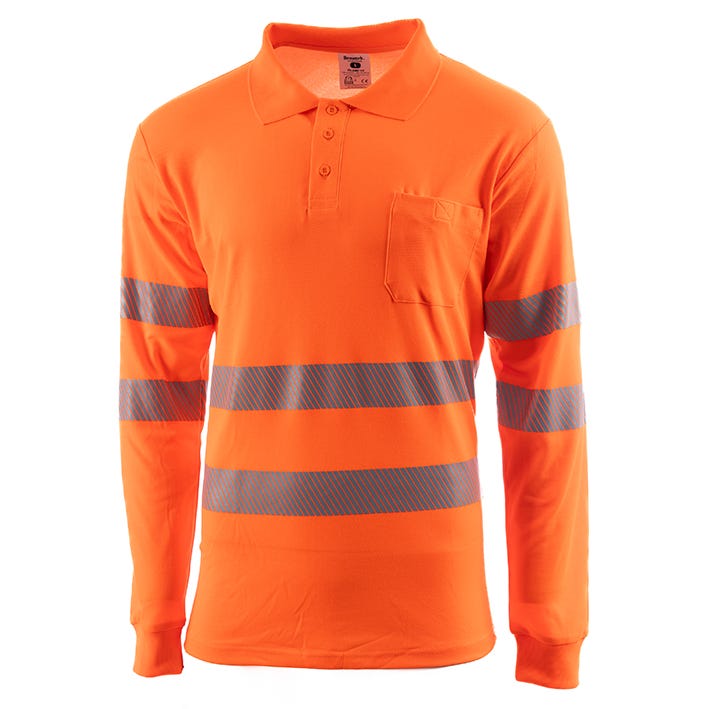 POLO M/LARGA MONOCOLOR ALTA VISIBILIDAD BANDAS SEGMENTADAS EN 20471 CLASE 2 ISLAND HV