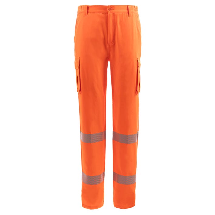 PANTALÓN MULTIBOLSILLO MONOCOLOR ALTA VISIBILIDAD BANDAS SEGMENTADAS EN 20471 CLASE 2 WIRE HV