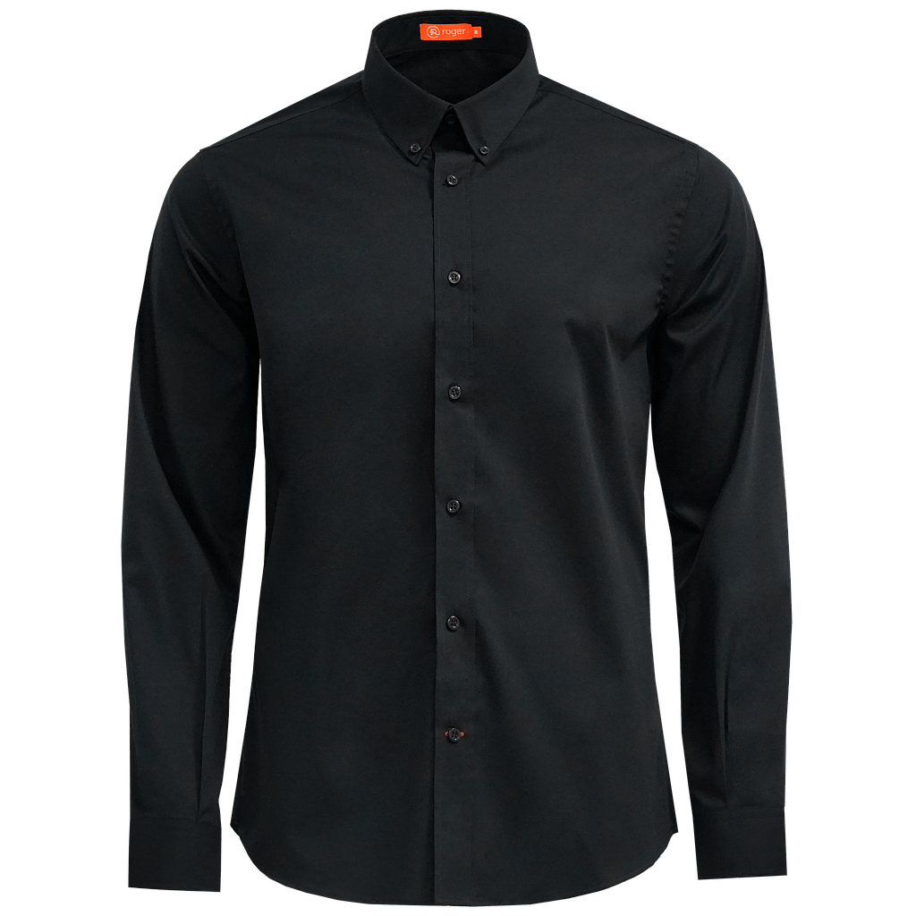 [96913907S] CAMISA M/LARGA BOTÓN EN CUELLO TEJIDO ELASTÁN LONDON (S, NEGRO (07))