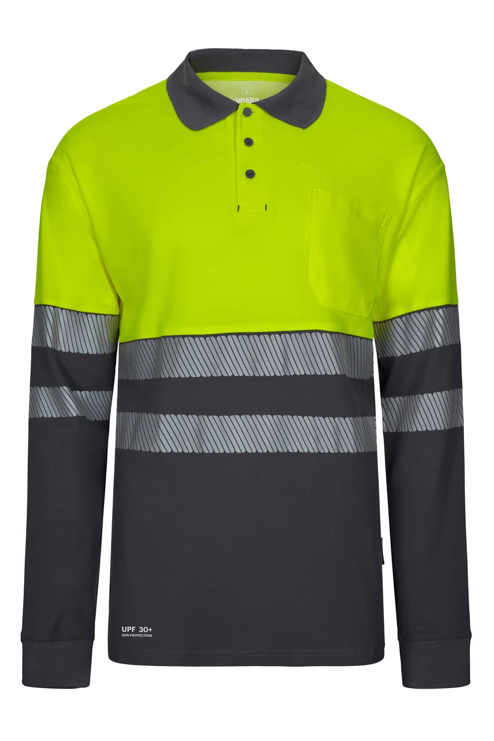 [305545_08/20_S] POLO M/LARGA BICOLOR ALTA VISIBILIDAD BANDAS SEGMENTADAS EN 20471 CLASE 2 305545 (S, 08/20 GRIS/AMARILLO FLÚOR)