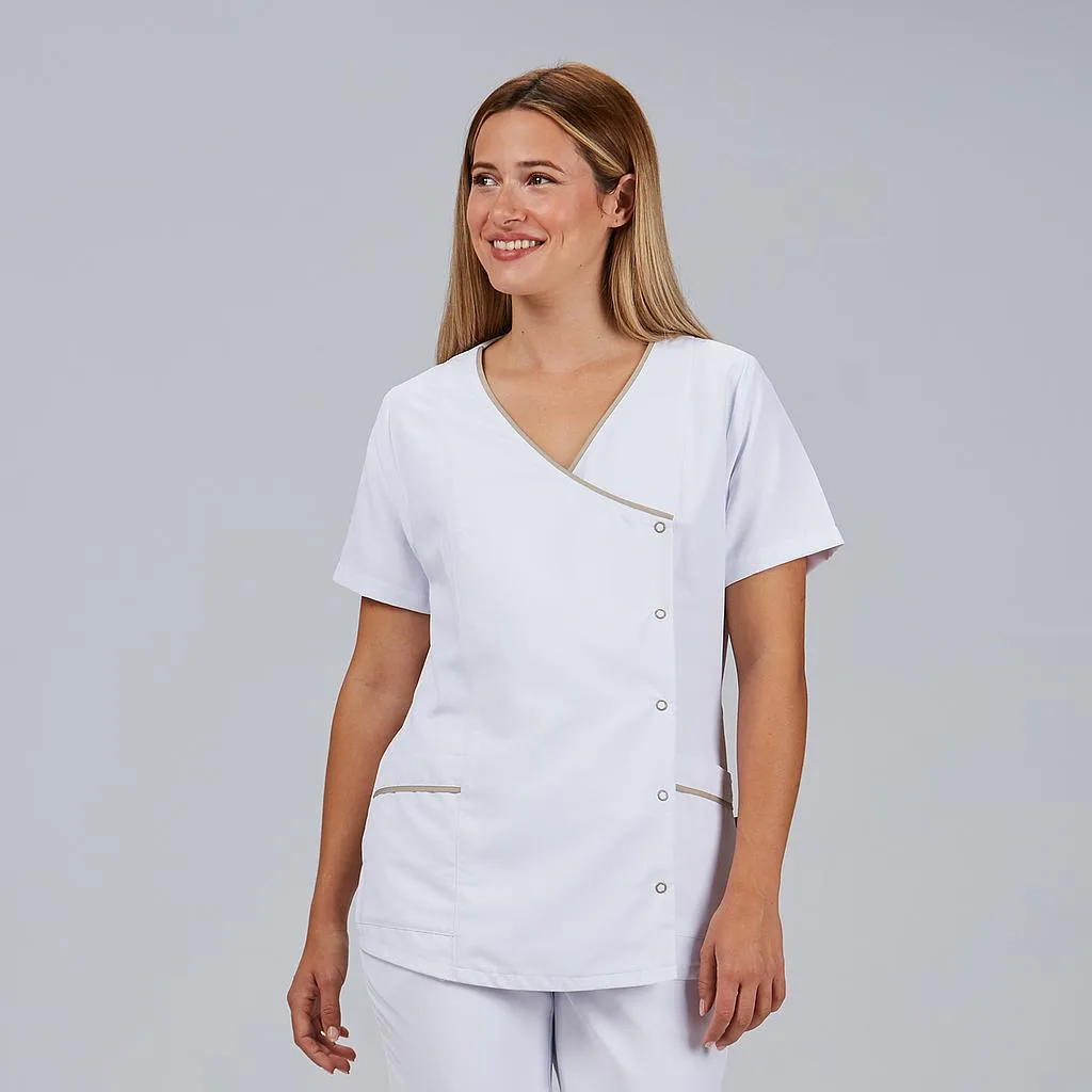 [600111-142-XS] BLUSA SRA CRUZADA BOTONES DE PRESIÓN M/CORTA (XS, 142 ARENA)